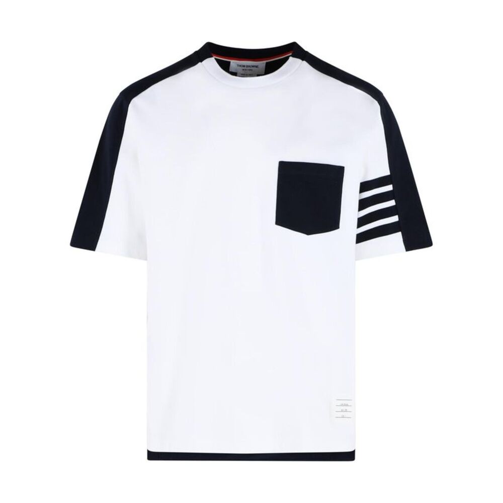 Thom Browne 'Colorblock 4 Bar' White And Navy Cotton T-Shirt Men